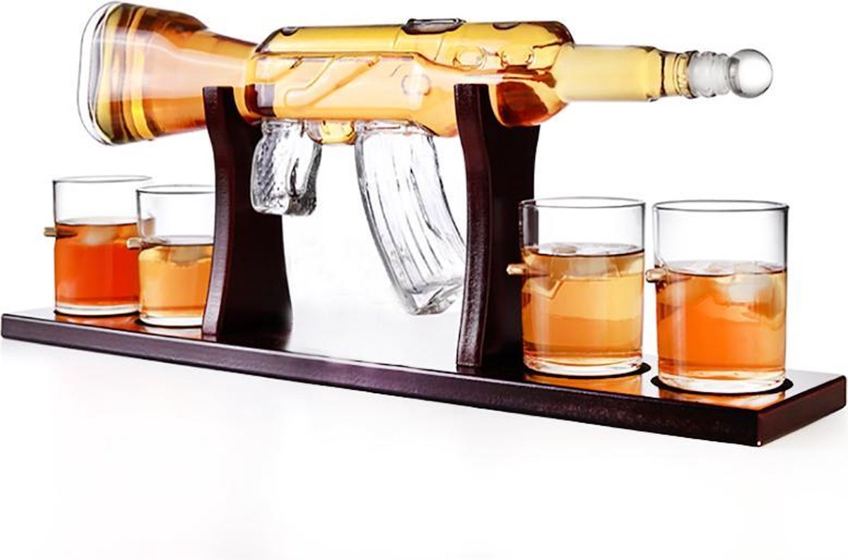 Salext Luxe Whiskey Karaf - AK-47 - 0.8L - Incl. 4 whiskey glazen 260ml - Decanteerkaraf - Whisky karaf