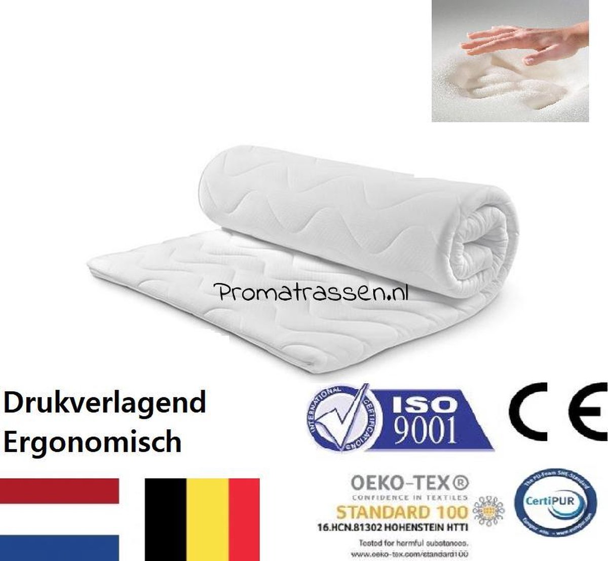Topdek Matras - Topper  - Topdek -Topdekmatras-180x180-Traagschuim Nasa/Visco-7cm dik