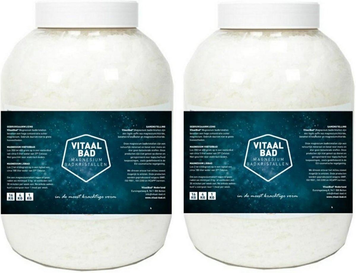 2x 4.5 KG VitaalBad® Magnesium badzout vlokken bad kristallen - meest Pure en Krachtige verkrijgbaar - voor voetenbad of ligbad - 2x pot 4500 gram
