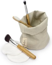 Wattenschijf/make-up kwasten mandje - toilettas - cosmetica reistas - opberg etui - beige