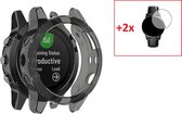 Heavy Duty 360 Graden Bescherming Set Geschikt Voor  Garmin Fenix 5S (Plus/Sapphire) - Tempered Glass Screen Protector Met Cover Case Bumper Hoesje - Gehard Glas Display Screenprotector Besch