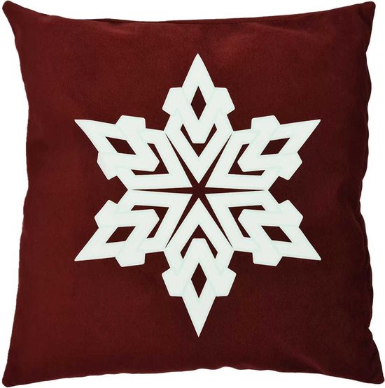 Sneeuwvlok | Kerst Kussen | Rood | Wit | Sierkussenhoes | Super Zacht | Wasbaar | Decoratie | 45cm x 45cm