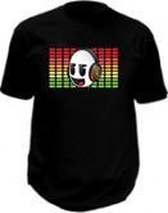 LED T-shirt - Zwart - Smiley DJ - Maat XXXL
