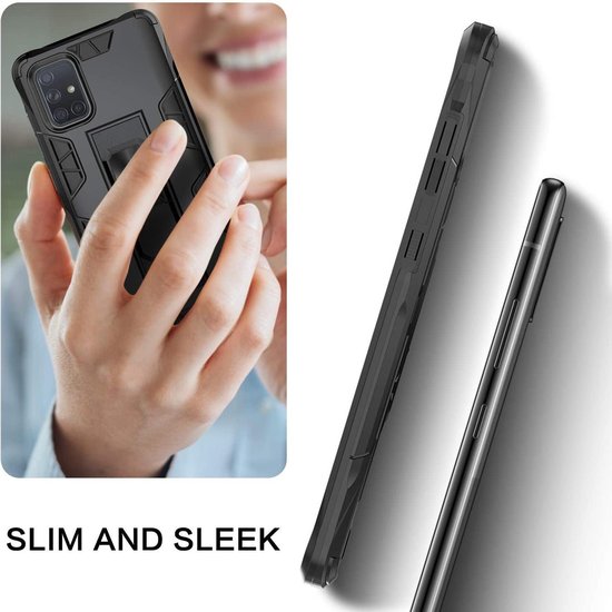 Coque Samsung Galaxy A51 Zwart - Coque Magnétique Kickstand Armor