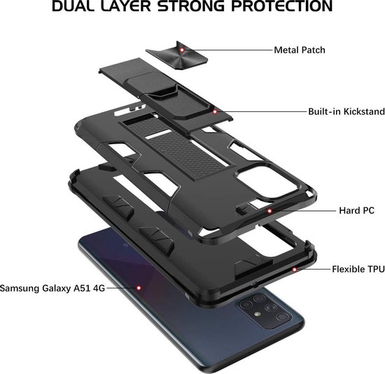 Coque Samsung Galaxy A51 Zwart - Coque Magnétique Kickstand Armor