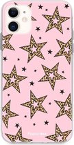 iPhone 12 hoesje TPU Soft Case - Back Cover - Rebell Leopard Sterren Roze