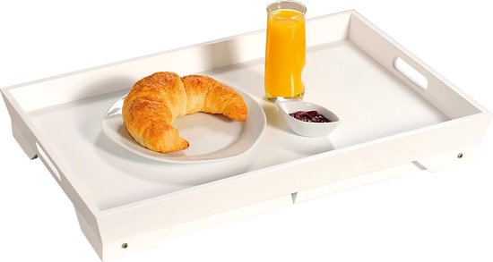 Wit houten dienblad 32 x 52 cm met inklapbare poten - Ontbijt op bed -... |  bol.com