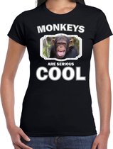 Dieren apen t-shirt zwart dames - monkeys are serious cool shirt - cadeau t-shirt chimpansee/ apen liefhebber S