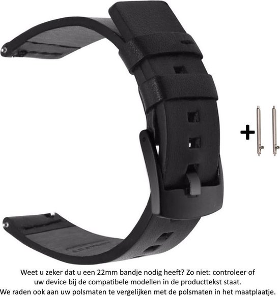 Bracelet montre sport en cuir Zwart 22 mm pour (voir modèles compatibles)  Samsung, LG,... | bol.com