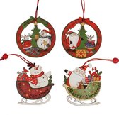 Houten kerst ornamenten - 8 stuks - Kerstboom versiering Arreslee/Sneeuwpop/Kerstman