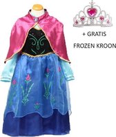 Frozen prinses Anna Jurk met cape - Blauw - Maat 116/122 (130)
