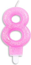 Wefiesta Cijferkaars 8 Glitter 7 Cm Wax Roze