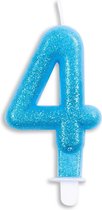 Wefiesta Cijferkaars 4 Glitter 7 Cm Wax Blauw
