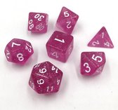 Polydice set 7 stuks - Polyhedral dobbelstenen set  | dungeons and dragons dnd dice| D&D  Pathfinder RPG|  Roze doorzichtig glitter / Pink glitter