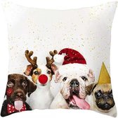 Kerst- Kussenhoes met vier leuke honden- 45 x 45 cm- velvet