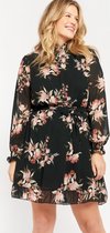 LOLALIZA Mini jurk met bloemenprint - Zwart - Maat 44