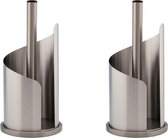 2x stuks zilveren RVS keukenrolhouders rond 16 x 30 cm - Keukenpapier/keukenrol houder - Houders/standaards voor in de keuken