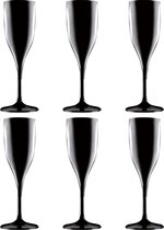 Set van 6x stuks champagneglazen/prosecco flutes zwart 150 ml onbreekbaar kunststof - herbruikbaar - Champagneglazen
