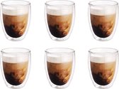 6x Dubbelwandige koffiekopjes/theeglazen 250 ml - Koken en tafelen - Barista - Koffiekoppen/koffiemokken - Dubbelwandige glazen