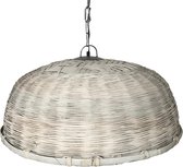 KRAM. | Hout gevlochten hanglamp L | Ø 70 cm | E27 | Grijs wit