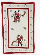 Kerst-tafelkleed Linnenlook Creme  - Rode rand met Kerstman en Hert - Loper 45 cm