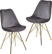 Pippa Design set van 2 fluwelen eetkamerstoelen met goudkleurige poten - grijs