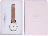 Yolora Luxe Giftbox - Rosé kleurige Armband en RVS Horloge - 130 Kalpa Camaka Kristallen - 18K Roségoud Verguld - Rose Gold - Vrouwen Sieraden - Dames Geschenkdoos - Cadeau doos - Exclusieve Geschenkverpakking - Mooie Cadeauverpakking