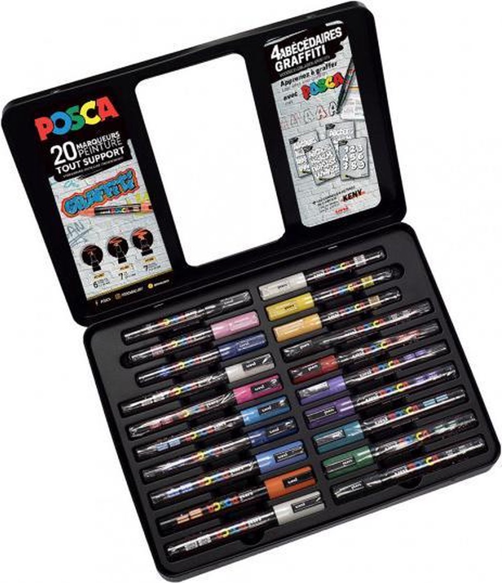 Drôme-bureau  MARQUEUR PEINTURE POSCA PC3M POINTE LARGE BISEAUTEE ENCRE  INODORE COUVRANTE SET 16 UNITES ASSORTIES