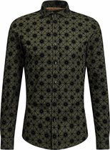 WE Fashion Heren slim fit overhemd met dessin van velvet -Maat XS