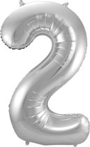 Ballon Cijfer 2 Jaar Zilver Verjaardag Versiering Zilveren Helium Ballonnen Feest Versiering 86 Cm XL Formaat Met Rietje