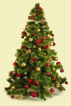 kerstboom op doek met rode ballen - 70x105 cm - voor buiten - tuindoek - pvc - kerst decoratie - kerst poster - kerstboom poster - kerstversiering