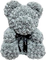 Rozen beer grijs | 25cm | Rose Bear | geschenk | Valentijn Cadeau | babyshower | kraamcadeau | handgemaakt | kunstbloemen Rose Teddy bear | Inclusief Giftbox |