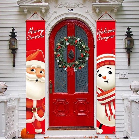 Kerst banners 2 stuks - kerst decoratie deur - binnen en buiten sneeuwpop  kerstman | bol