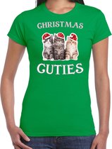 Kitten Kerst shirt / Kerst t-shirt Christmas cuties groen voor dames - Kerstkleding / Christmas outfit XL