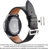 Zwart 22mm lederen sporthorlogebandje geschikt voor bepaalde 22mm smartwatches van verschillende bekende merken (zie lijst met compatibele modellen in producttekst) - Maat: zie foto - gespsluiting - Leer - Leder - Leren Horlogebandje