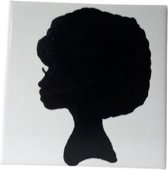 Jacqui's Arts & Designs - Handbeschilderd tegel - keramische tegel - zwart/wit - silhouet - Afro kapsel - Afrikaanse vrouw