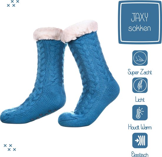 JAXY Chaussettes De Maison - Chausettes Homme - Chausettes Femme - Chausettes Antiderapantes - Pantoufles Femme et Homme - Chaussettes Femme Hiver - Chaussettes Chaudes - Bleu Pétrole