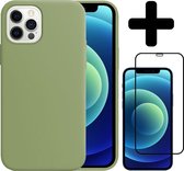 Hoes voor iPhone 12 Pro Hoesje Siliconen Case Met Screenprotector Full Cover 3D Tempered Glass - Hoes voor iPhone 12 Pro Hoes Cover Met 3D Screenprotector - Groen