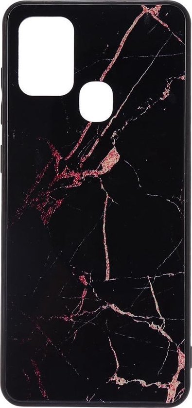 Shop4 - Geschikt voor Samsung Galaxy A21s Hoesje - Harde Back Case Marmer Zwart