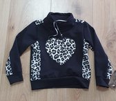 Meisjes sweater met panterprint, kleur zwart, maat 6 jaar