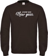 Kerst sweater zwart XL - A fuckin' good new year - zilver glitter - soBAD. | Kerst | Foute kerst trui | Sweater unisex | Sweater mannen | Sweater vrouwen | Nieuwjaar | Feest | Glitter