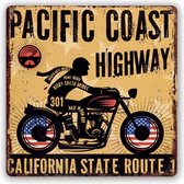HAES deco - Retro Metalen Muurdecoratie - Pacific Coast Highway - Highway 1 - Western Deco Vintage-Decoratie - 30 x 30 x 0,6 cm - WD605