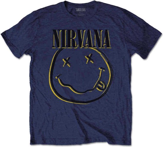 Nirvana - Inverse Happy Face Kinder T-shirt - Kids tm 4 jaar - Blauw