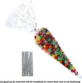 50 Langwerpige Uitdeelzakjes 18 x 37 cm met sneeuwvlok design - Incl zilverkleurige sluitstrips - Cellofaan Plastic Traktatie Kado Zakjes - Snoepzakjes - Koekzakjes - Koekje - Cookie - Puntzak Snowflake