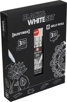 Schilderscanvas Black & White Set incl. 3x Sakura Talens Gelly Roll Gelpennen Wit  - Canvas - 3x DIY Schilderij, Zwart - 21x14,8 cm