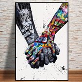 Allernieuwste Canvas Schilderij Graffiti Liefhebbende Handen Black White & Color - Poster - 60 x 80 cm - Kleur