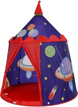 Speeltent, Ufo Ruimte Tipi Tent voor jongens en peuters, Speelhuisje voor binnen en buiten, Opvouwbaar met draagtas, Blauw en Rood