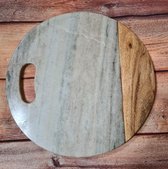 Ronde snijplank - grijs marmer met hout - 30 cm