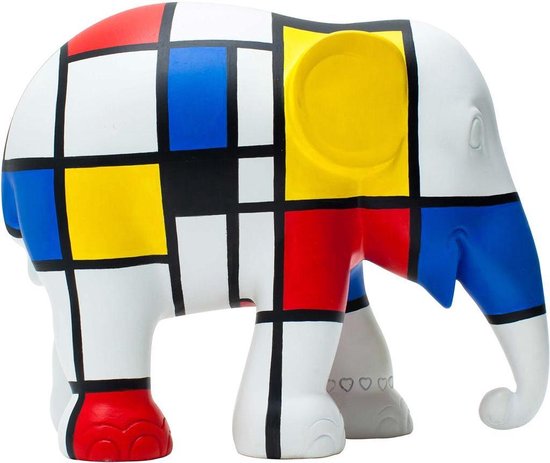 Hommage to Mondriaan 10 cm Elephant parade Handgemaakt Olifantenstandbeeld