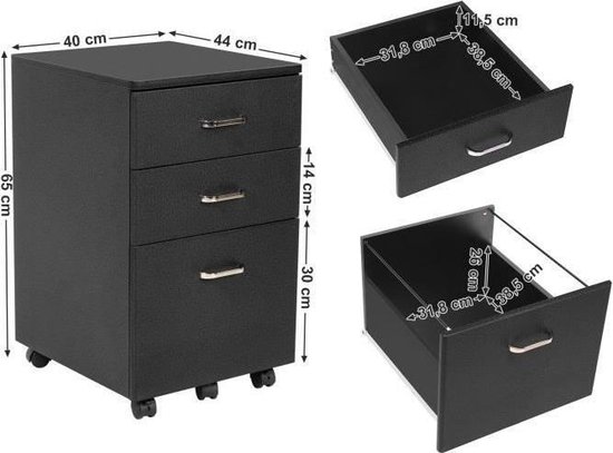 Caisson à tiroirs pour bureau, meuble de rangement avec 3 tiroirs, sur  roulettes, 40 X... | bol.com